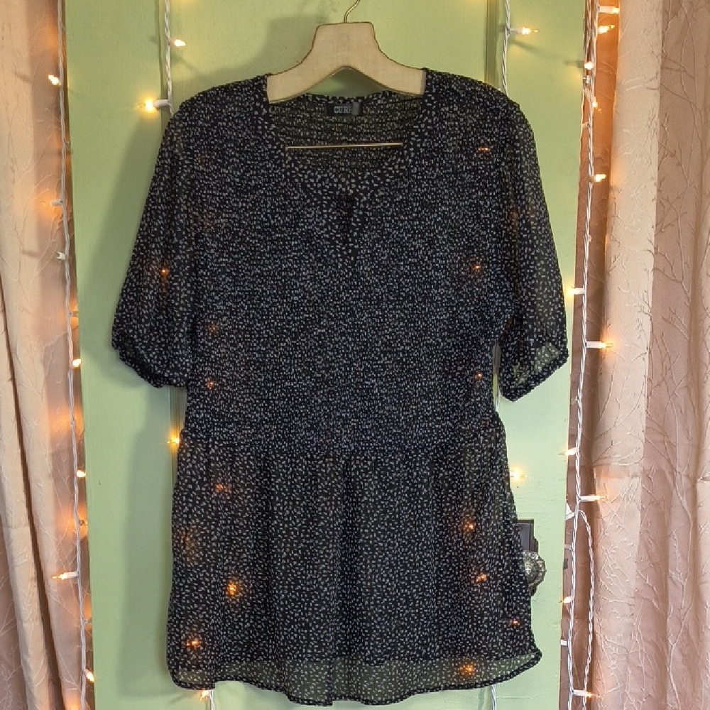 Women's Cure Black White Sheer Babydoll Blouse XL